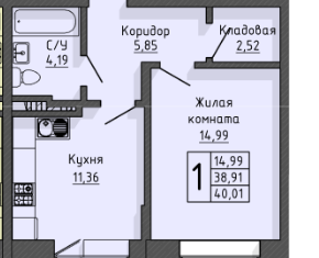 Продаю 1-комнатную квартиру, 40 м2, Белгородская область, Жемчужная улица, 11