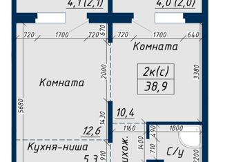 2-комнатная квартира на продажу, 38.9 м2, Барнаул, Северный Власихинский проезд, 122к4, ЖК Nord
