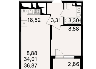 1-ком. квартира на продажу, 38 м2, Рязань, улица Зубковой, 27к6, ЖК Пожарский