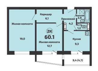 Продаю двухкомнатную квартиру, 60.1 м2, Новосибирская область, микрорайон Приозёрный, 715