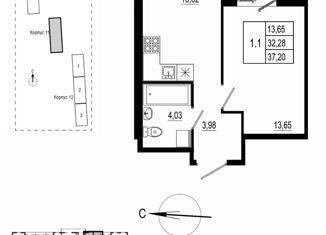 Продается 1-комнатная квартира, 31.4 м2, поселок Бугры, ЖК Новые Горизонты, Тихая улица, 3к2