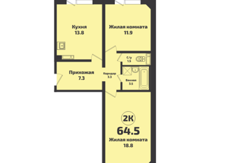 Продам 3-комнатную квартиру, 64.5 м2, посёлок Садовый, микрорайон Приозёрный, 710