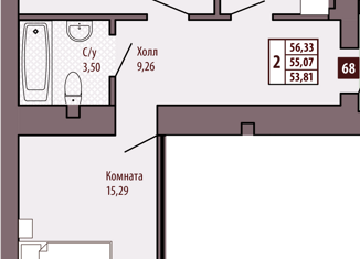 2-комнатная квартира на продажу, 55.07 м2, Калининград, Московский район, улица Александра Суворова, 8