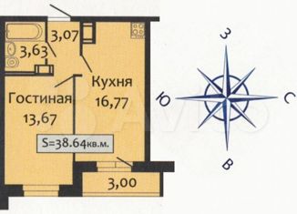 Однокомнатная квартира на продажу, 38.64 м2, Кудрово, Европейский проспект, 13к1