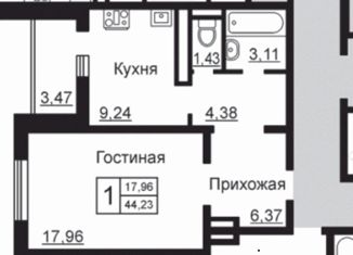 Продается однокомнатная квартира, 44.23 м2, Калуга, улица Анненки, 40к1, ЖК Анненки