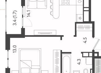 1-комнатная квартира на продажу, 37.9 м2, Краснодар, Колхозная улица, 5с2, микрорайон Табачная Фабрика