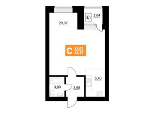 Продается 1-комнатная квартира, 42.47 м2, Уфа, улица Мусы Джалиля, 127, ЖК Уютный