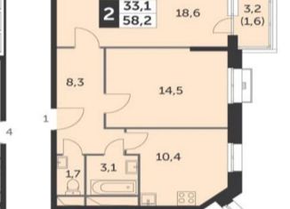Продам 2-ком. квартиру, 58.2 м2, поселок Нагорное, улица Полковника Романова, 5