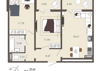 Продается двухкомнатная квартира, 57.3 м2, Курск, улица Энгельса, 115/3, Сеймский округ