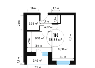 Продам 1-комнатную квартиру, 38.88 м2, Самара, 1-й квартал, 77