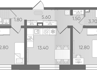 Продается 2-ком. квартира, 54.7 м2, Санкт-Петербург, Чарушинская улица, 12, Красногвардейский район