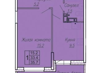 Продам 1-ком. квартиру, 36 м2, Краснодар, ЖК Акварели 2, Тепличная улица, 62/1к1