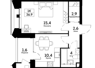 1-ком. квартира на продажу, 36.9 м2, Москва, жилой комплекс Квартал Нау, к2.2, ЖК Квартал Нау