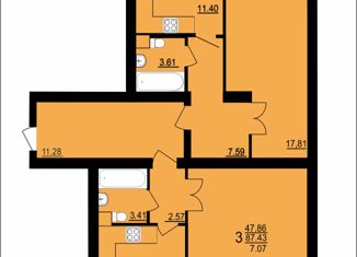 Продаю 3-ком. квартиру, 87.4 м2, Заречный, Восточная улица, 25