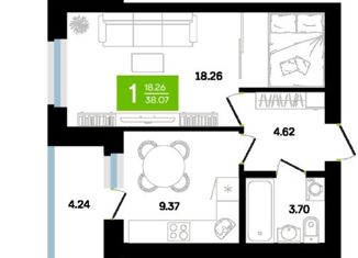 Продажа 1-комнатной квартиры, 36 м2, Уфа, улица Генерала Ишбулатова, 8/1, ЖК Белые росы