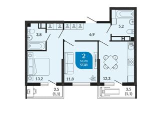 Продаю 2-ком. квартиру, 55.4 м2, Новороссийск, ЖК Клевер, улица Куникова, 47Ак1