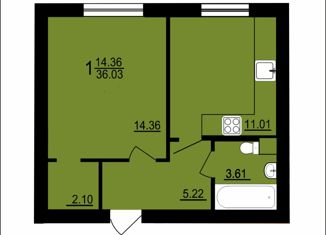 Продажа 1-комнатной квартиры, 36.03 м2, Заречный, Восточная улица, 25