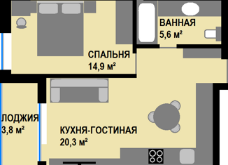 Двухкомнатная квартира в аренду, 44.6 м2, Пермь, улица Революции, 48В