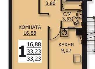 Продам однокомнатную квартиру, 33.23 м2, деревня Дерябиха, деревня Дерябиха, 76А