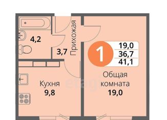 1-ком. квартира на продажу, 36.8 м2, Орёл, микрорайон Пробуждение, Зареченская улица, 2к2