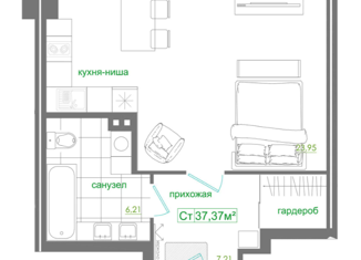 Продажа 2-ком. квартиры, 37.37 м2, Новосибирск, Октябрьский район, улица Лескова, 33