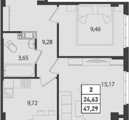 Продаю 2-ком. квартиру, 47.3 м2, посёлок Мурино, улица Шоссе в Лаврики, 64к3