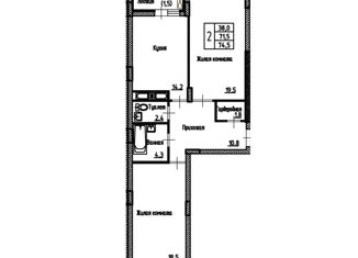 Продается 2-комнатная квартира, 74.5 м2, Воронеж, улица Берёзовая Роща, 4Ак2, ЖК Легенда парк
