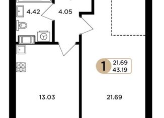 Продажа однокомнатной квартиры, 43.19 м2, Самара, Куйбышевский район