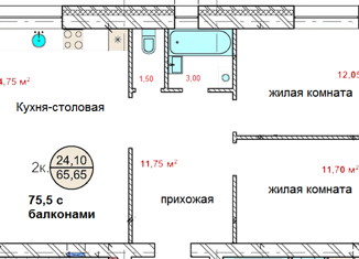 Продается 2-ком. квартира, 70.58 м2, Новосибирск, Серебряный переулок, 1, Советский район