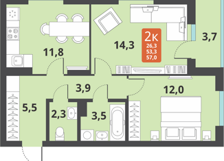 Продам 2-комнатную квартиру, 53.3 м2, Новосибирск, метро Заельцовская, Тайгинская улица, 39