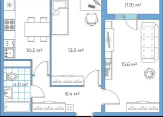 Продается двухкомнатная квартира, 51.7 м2, Ульяновск, Засвияжский район, Юго-западная улица, 16