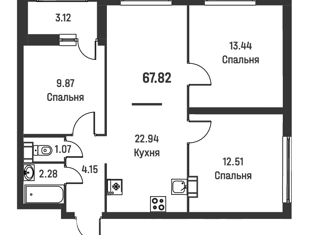 Продаю 3-комнатную квартиру, 67.82 м2, Мурино, Екатерининская улица, 16/5, ЖК Графика