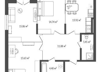 Продажа 3-комнатной квартиры, 77.51 м2, Новосибирск, улица Семьи Шамшиных, 94, Центральный район