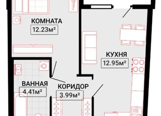 1-комнатная квартира на продажу, 35.55 м2, посёлок Парголово, Брюлловская улица, 5с1