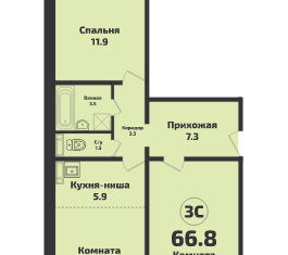 Продаю 3-комнатную квартиру, 66.8 м2, посёлок Садовый, микрорайон Приозёрный, 714
