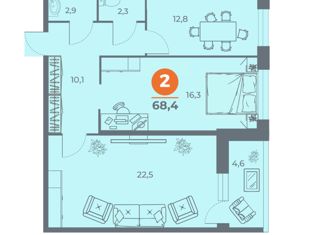 Продажа 2-ком. квартиры, 68.4 м2, Ростов-на-Дону, проспект 40-летия Победы, 63/17с3, ЖК Сокол Град