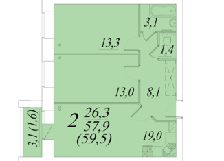 Продам двухкомнатную квартиру, 59.5 м2, Вологда, улица Возрождения, 53, микрорайон Южный