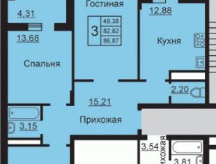 Продам трехкомнатную квартиру, 86.5 м2, Брянск, ЖК Речной, улица Комарова, 51