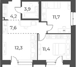 Продажа трехкомнатной квартиры, 54.8 м2, Новосибирск, улица Аэропорт, 60, ЖК Нормандия-Неман