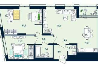 Продажа трехкомнатной квартиры, 87.2 м2, Уфа, улица Пархоменко, 156Г, ЖК Видинеевский