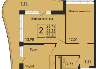 Продаю двухкомнатную квартиру, 57.6 м2, Ольгинка, 3-й микрорайон, 21