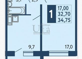 1-комнатная квартира на продажу, 34.75 м2, Уфа, ЖК Новая Дёма, улица Мечтателей, 15
