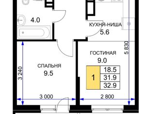 Продажа однокомнатной квартиры, 33 м2, Краснодар, ЖК Ракурс