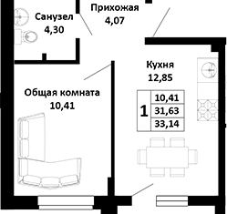 Однокомнатная квартира на продажу, 31.6 м2, Краснодарский край, Северная улица, 42А