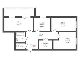 Трехкомнатная квартира на продажу, 78.6 м2, Благовещенск, Свободная улица, 199