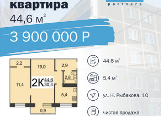 Продаю двухкомнатную квартиру, 44.6 м2, Нижний Новгород, улица Никиты Рыбакова, 10, улица Никиты Рыбакова
