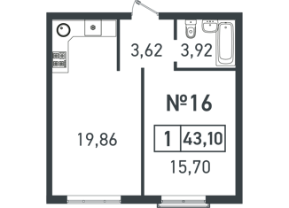 1-комнатная квартира на продажу, 42.8 м2, Краснодар, Атлантическая улица, 2к4, Прикубанский округ