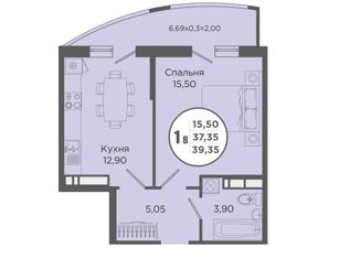 Продаю 1-ком. квартиру, 37.7 м2, Краснодар, ЖК Тополиная Топольковая, Тополиная улица, 40/1к2