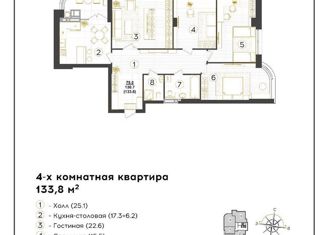Продажа 4-ком. квартиры, 133.8 м2, Ставрополь, улица Артёма, 18, микрорайон № 2