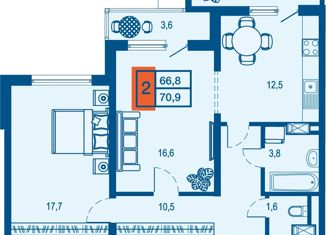 Продается 2-комнатная квартира, 62.7 м2, Краснодар, улица Селезнёва, 104/1, микрорайон Черемушки